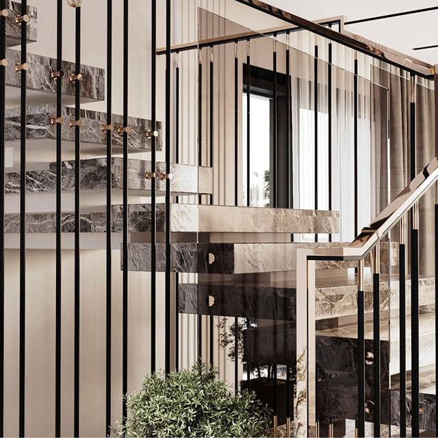 Перила со стеклом в интерьере современного дома